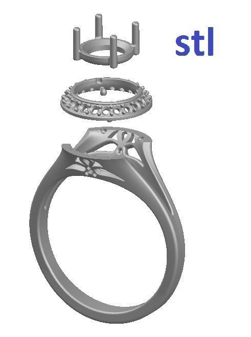 Ring diamond halo engagement gold 3D print model_10