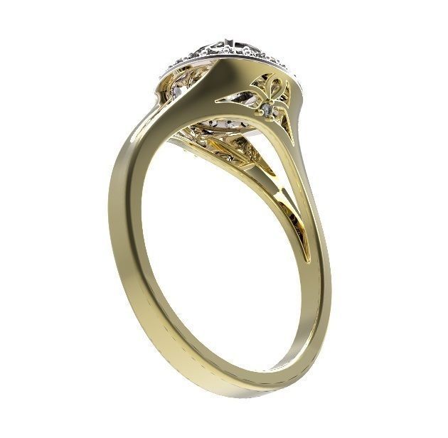 Ring diamond halo engagement gold 3D print model_5