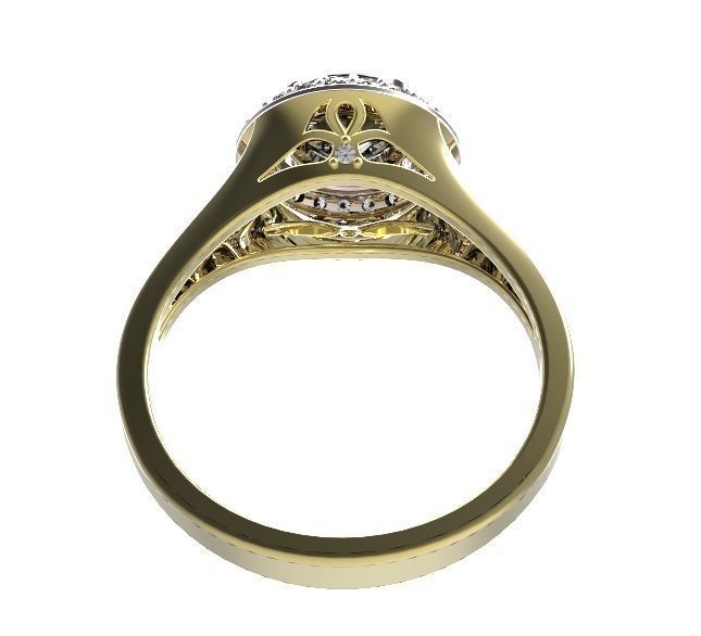 Ring diamond halo engagement gold 3D print model_3