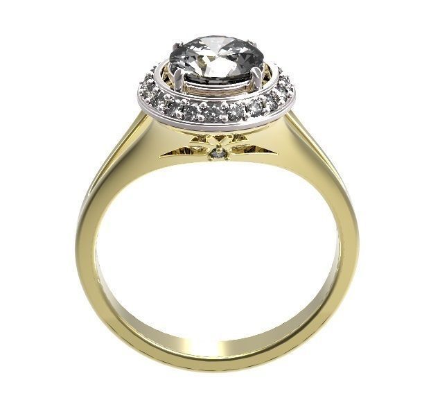 Ring diamond halo engagement gold 3D print model_4