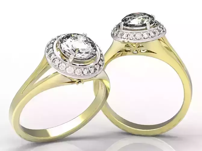 Ring diamond halo engagement gold