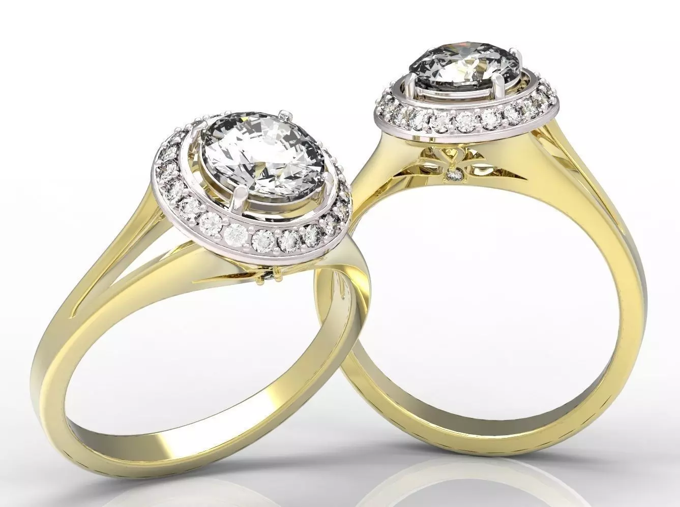 Ring diamond halo engagement gold 3D print model_0