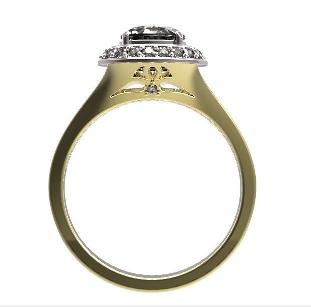 Ring diamond halo engagement gold 3D print model_2