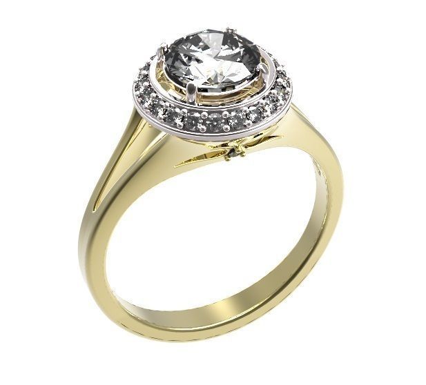 Ring diamond halo engagement gold 3D print model_9