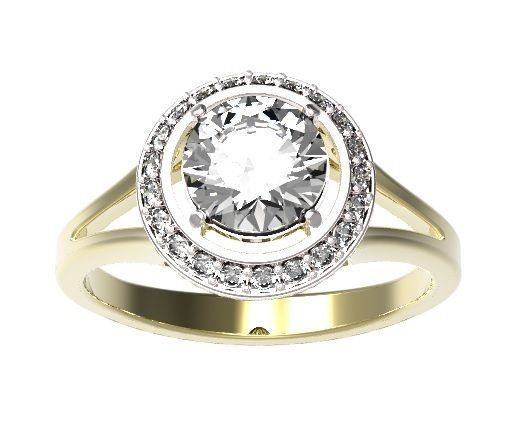 Ring diamond halo engagement gold 3D print model_1