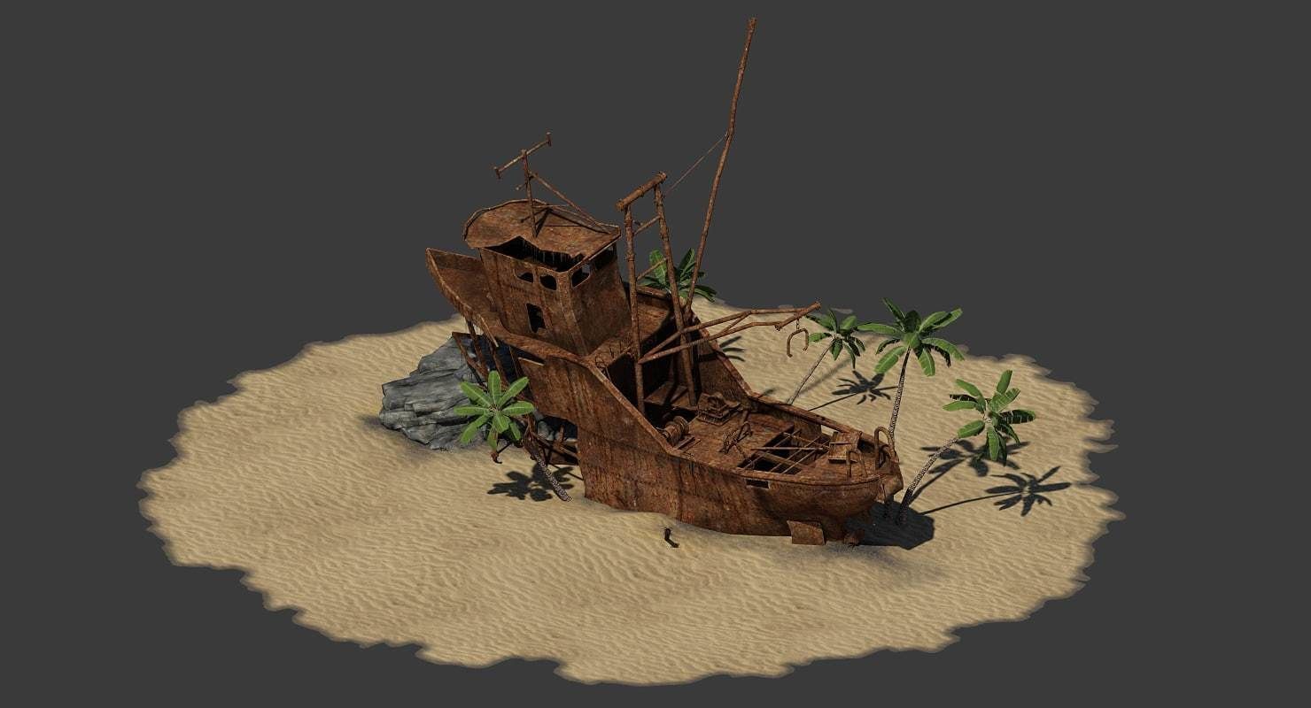 Shipwrecked Boat Low-poly 3D model_2