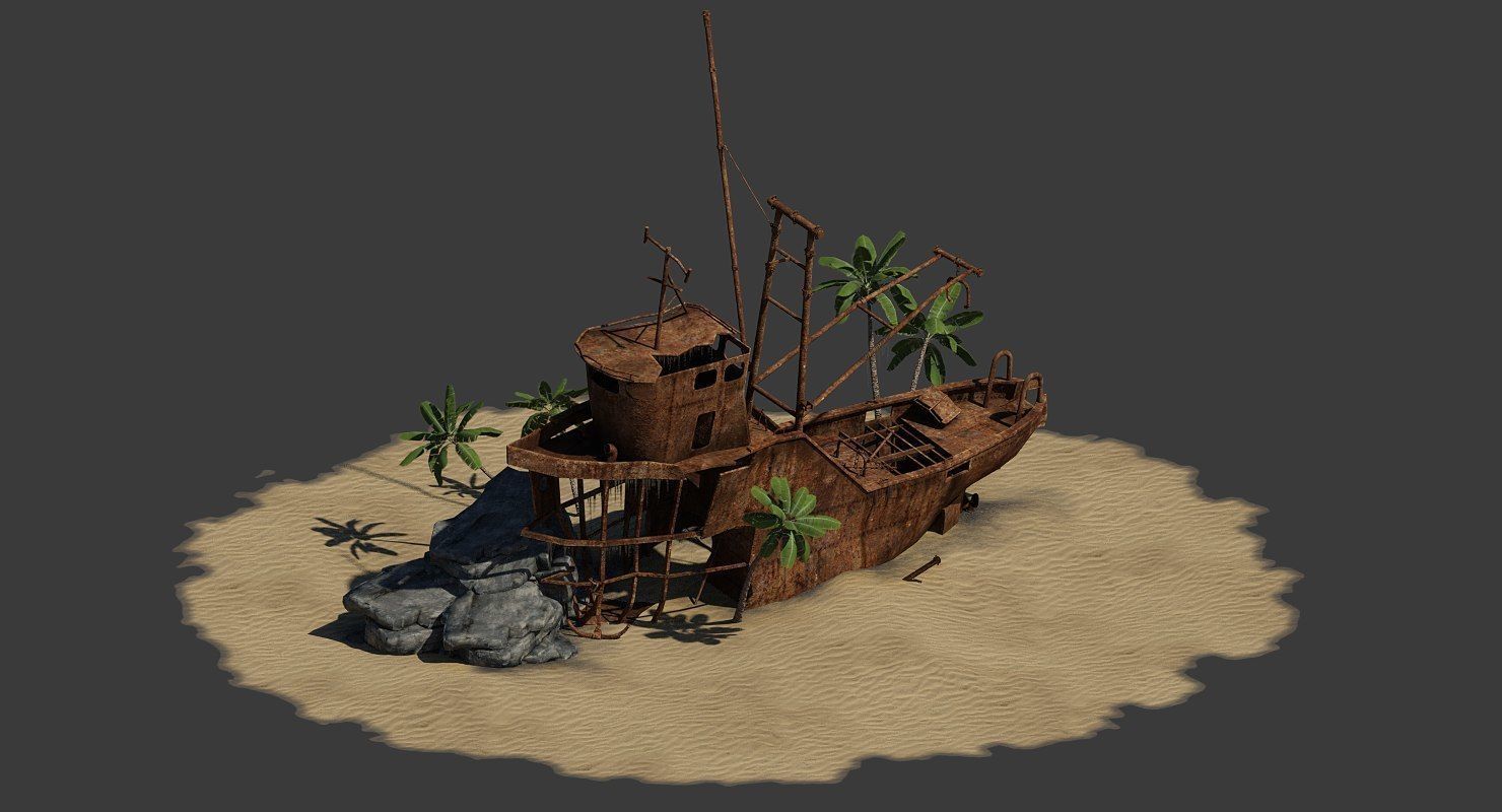 Shipwrecked Boat Low-poly 3D model_1
