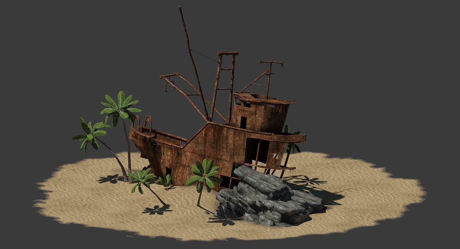Shipwrecked Boat Low-poly 3D model_4