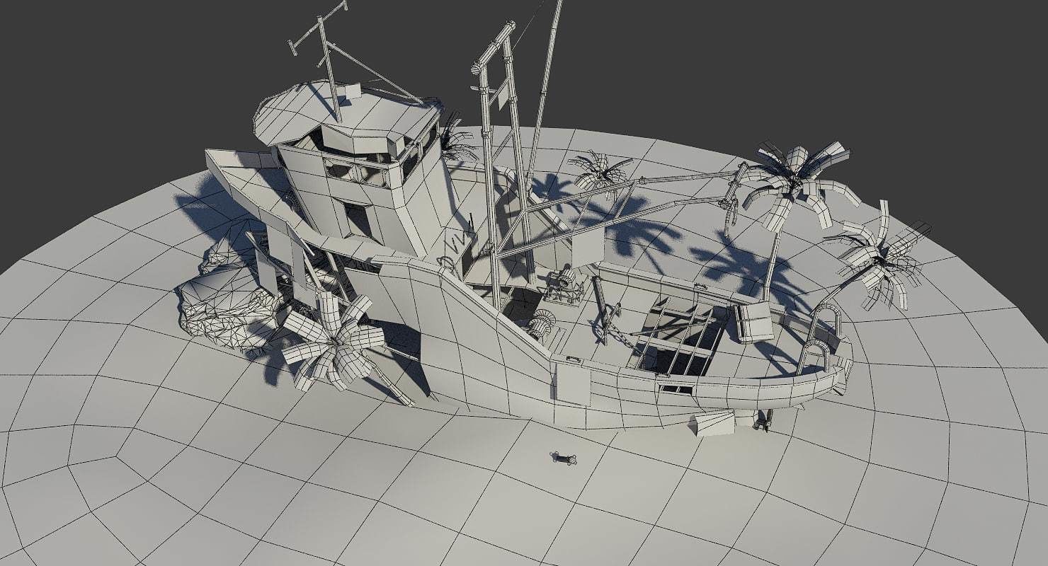 Shipwrecked Boat Low-poly 3D model_14