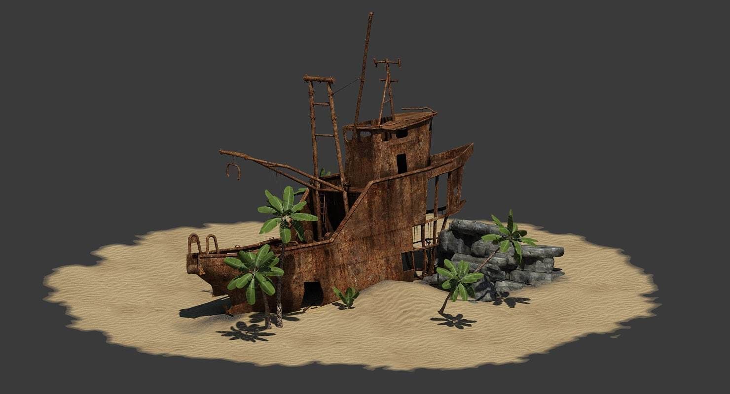 Shipwrecked Boat Low-poly 3D model_3