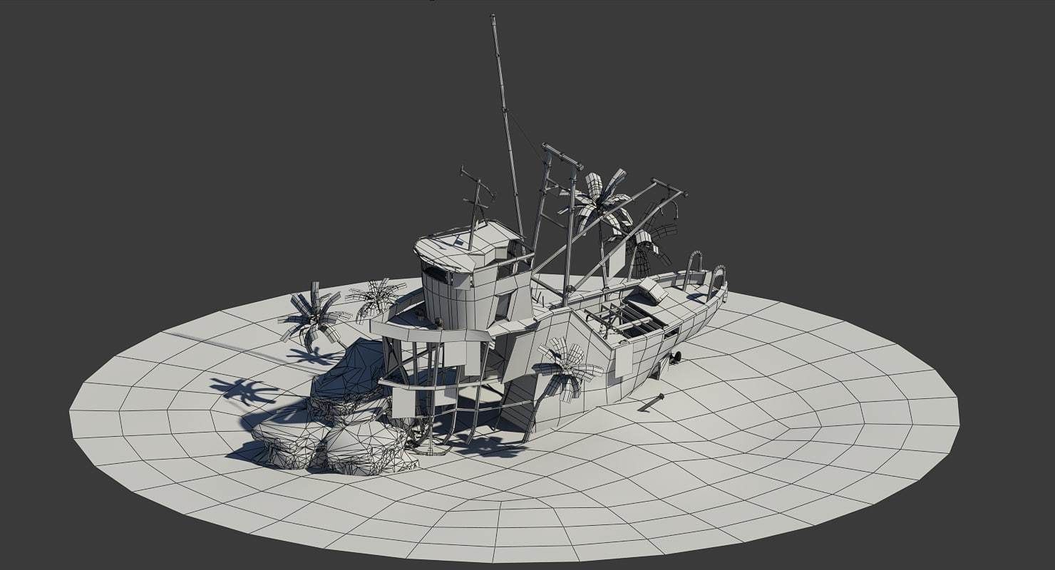 Shipwrecked Boat Low-poly 3D model_11