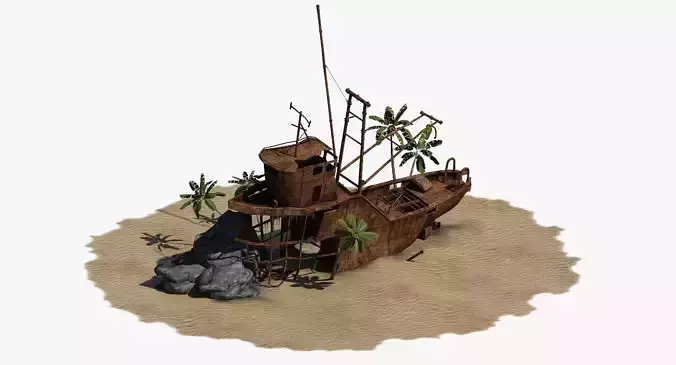 Shipwrecked Boat Low-poly 3D model