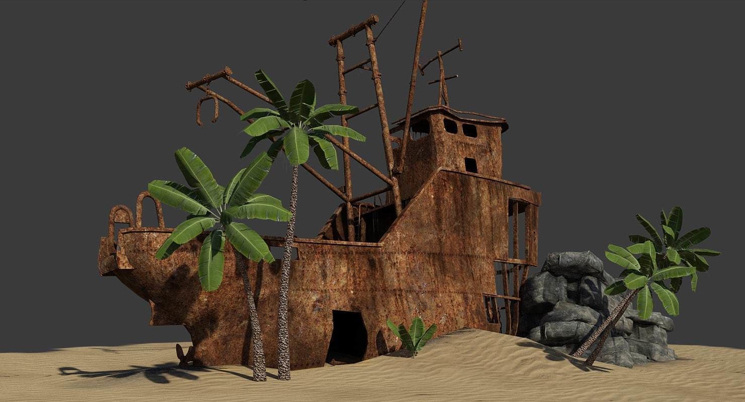 Shipwrecked Boat Low-poly 3D model_10