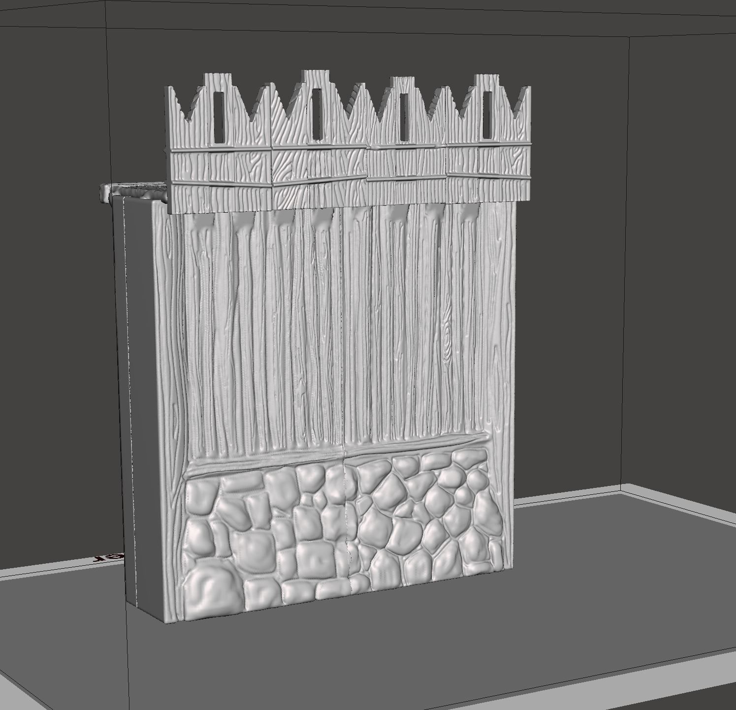 Fortifications wooden fence with stones 3D print model_2