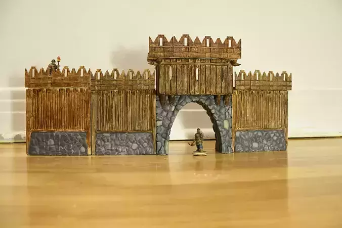 Fortifications wooden fence with stones 3D print model