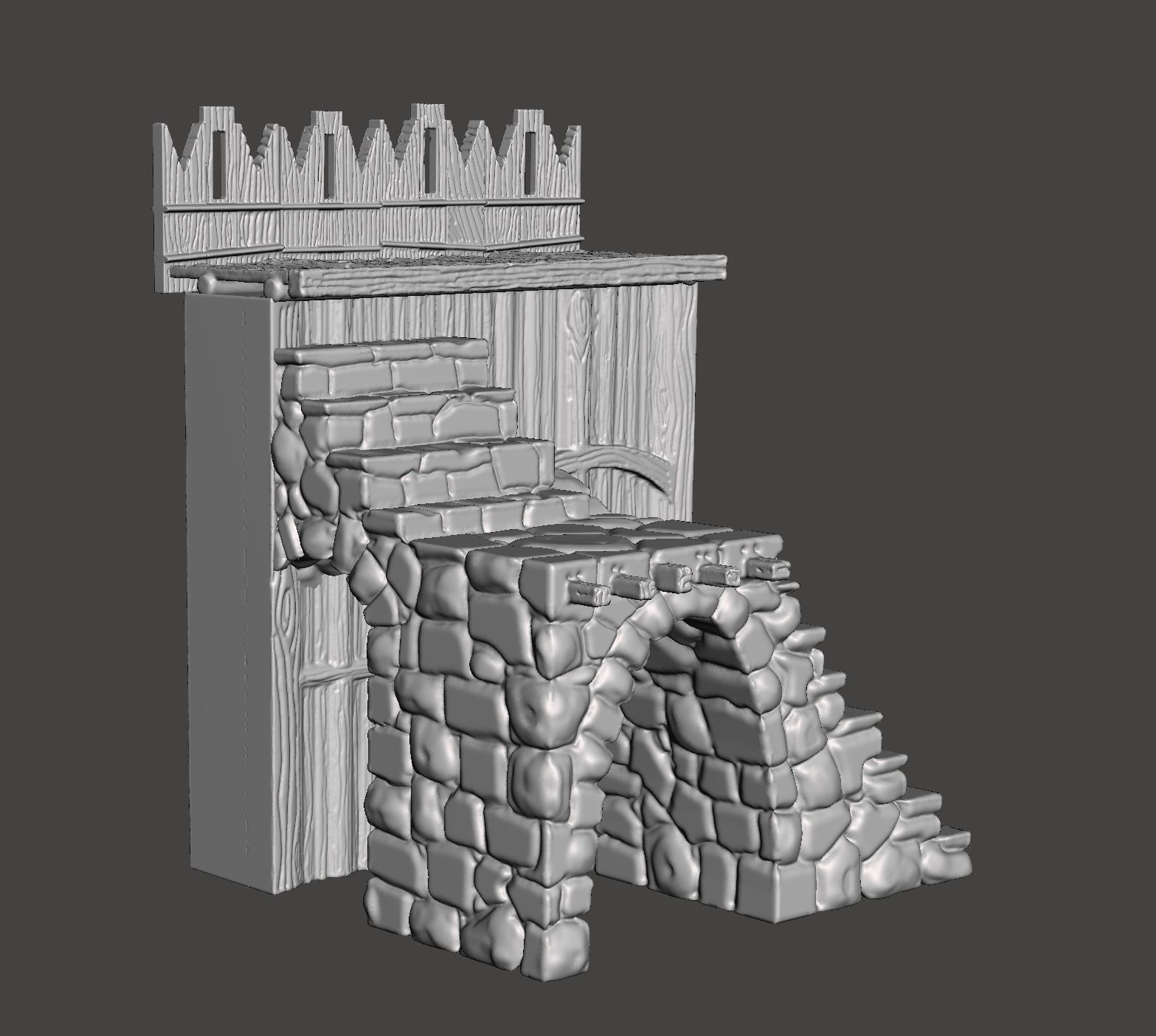 Fortifications wooden fence with stones 3D print model_4