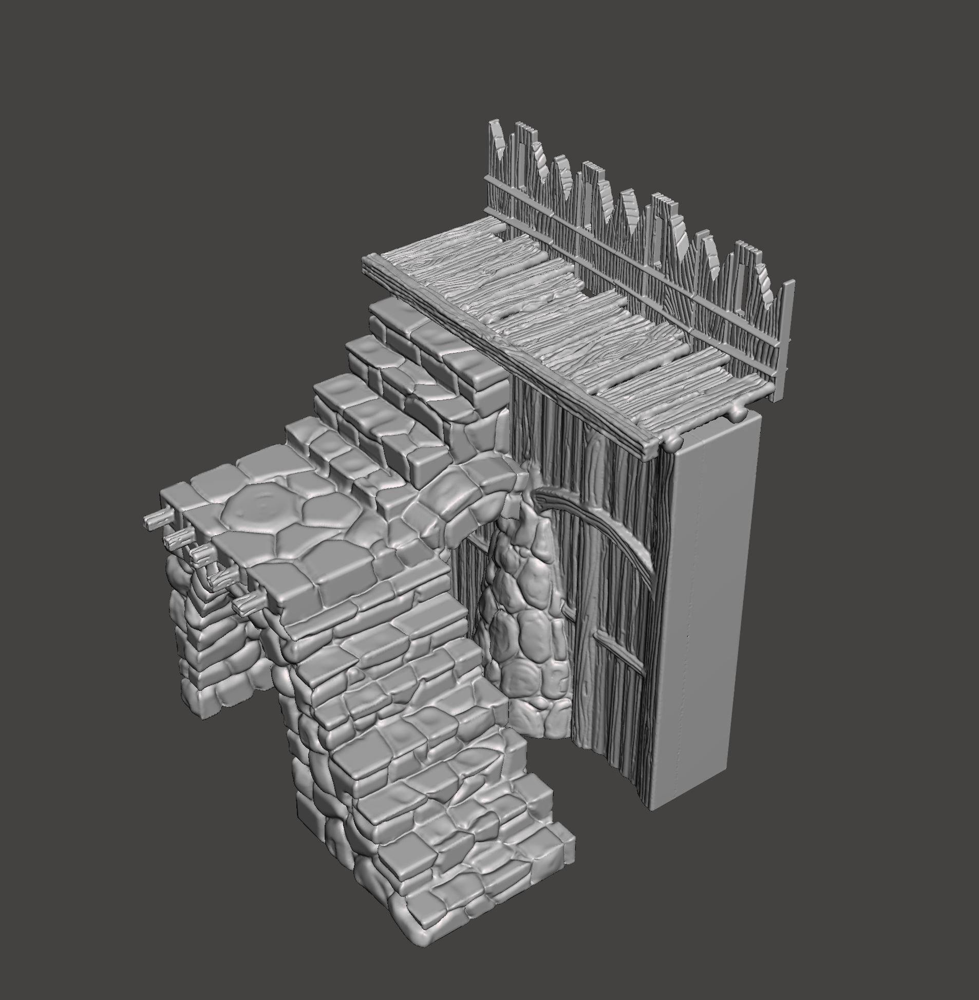 Fortifications wooden fence with stones 3D print model_3