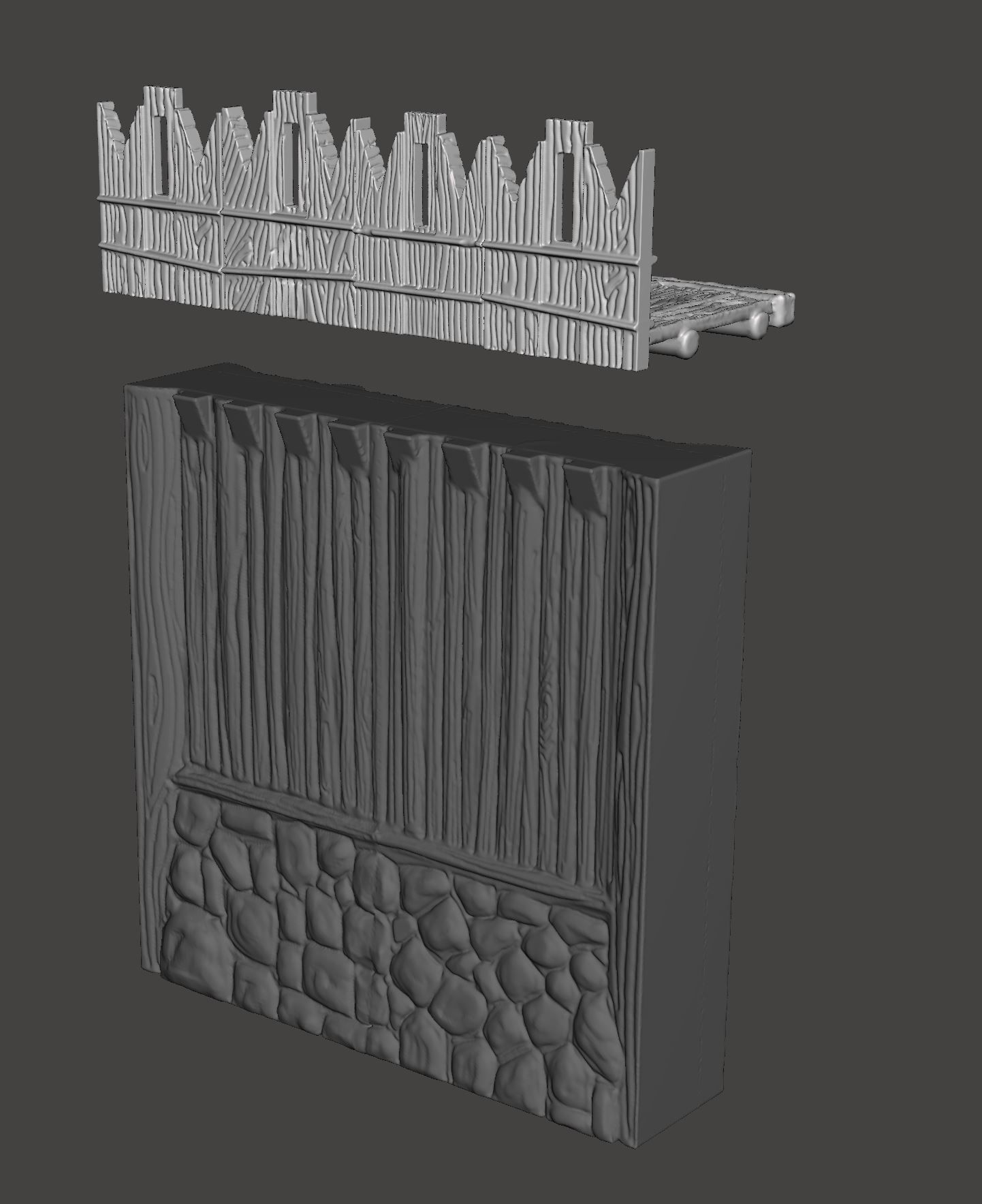 Fortifications wooden fence with stones 3D print model_10