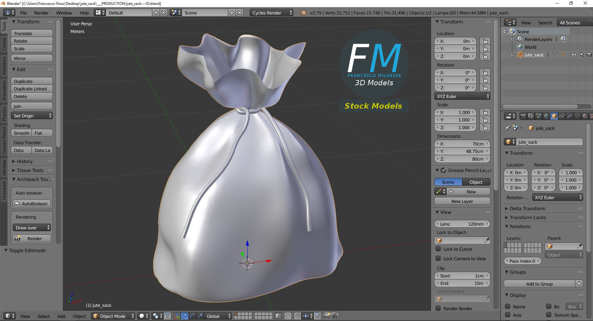 Jute sack 3D model_9