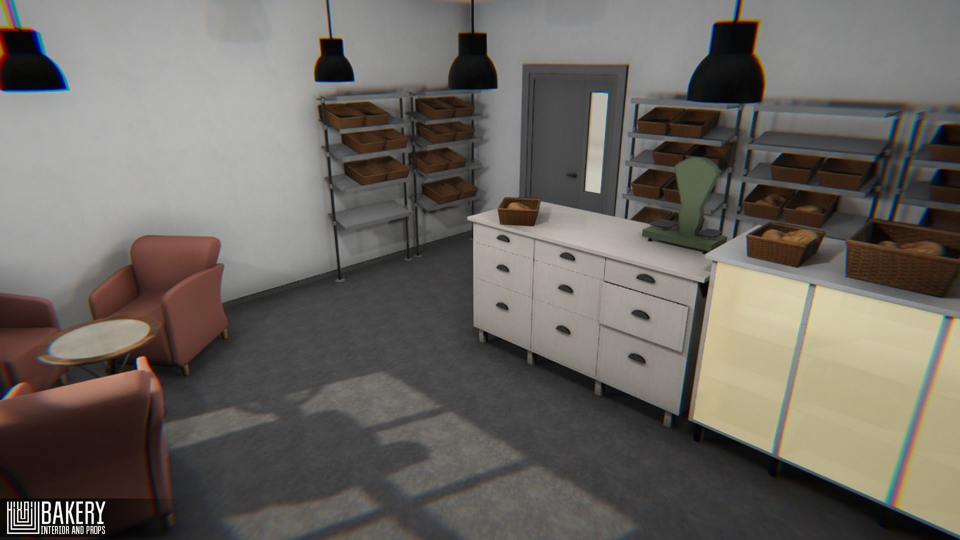 Bakery - interior and props Low-poly 3D model_9