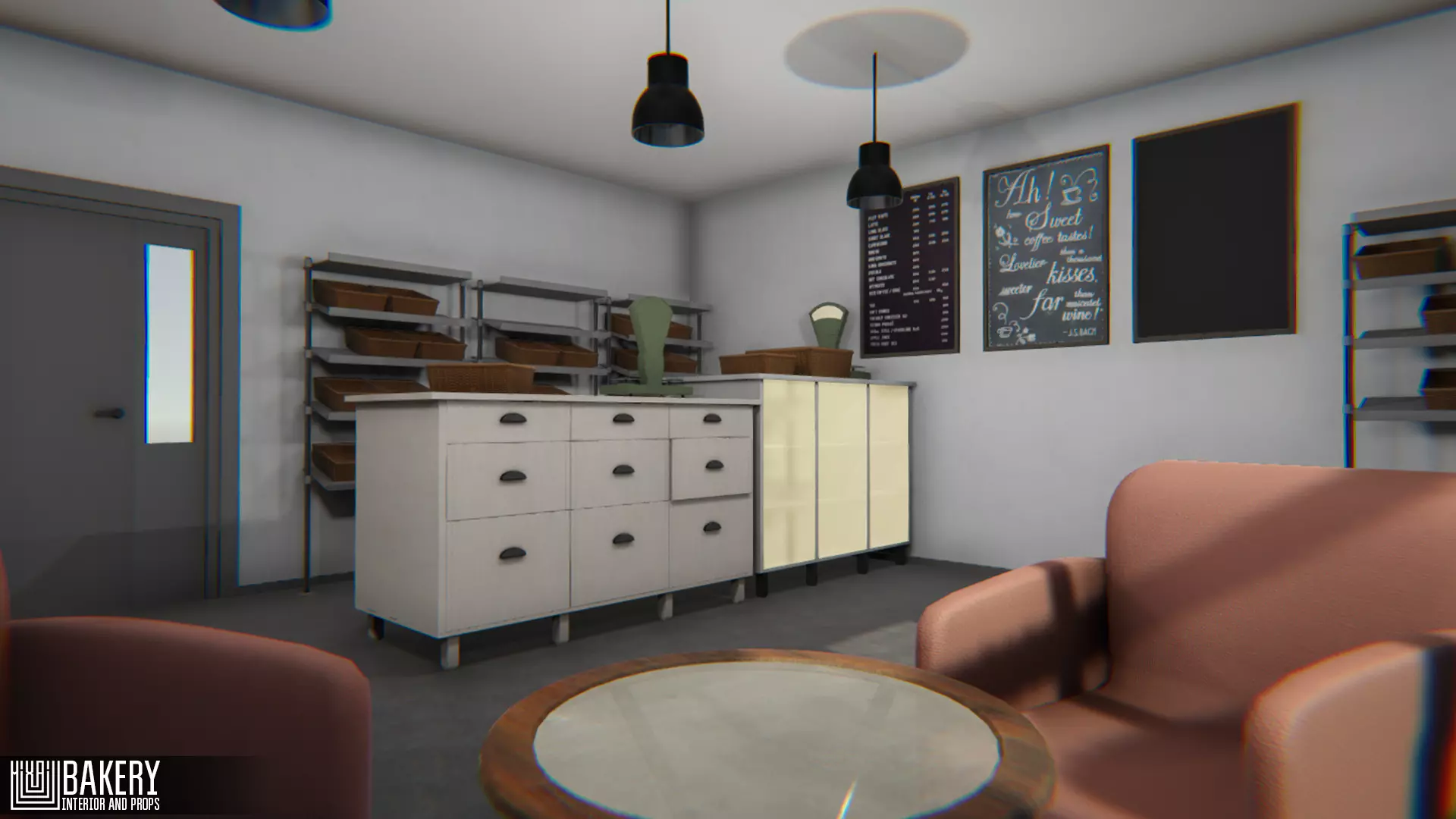 Bakery - interior and props Low-poly 3D model_0