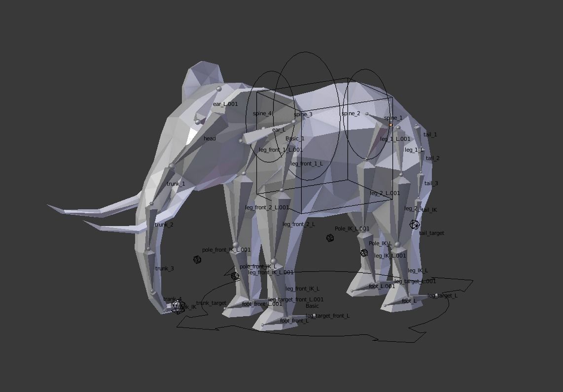 Low-poly Elephant with tusks Low-poly 3D model_5