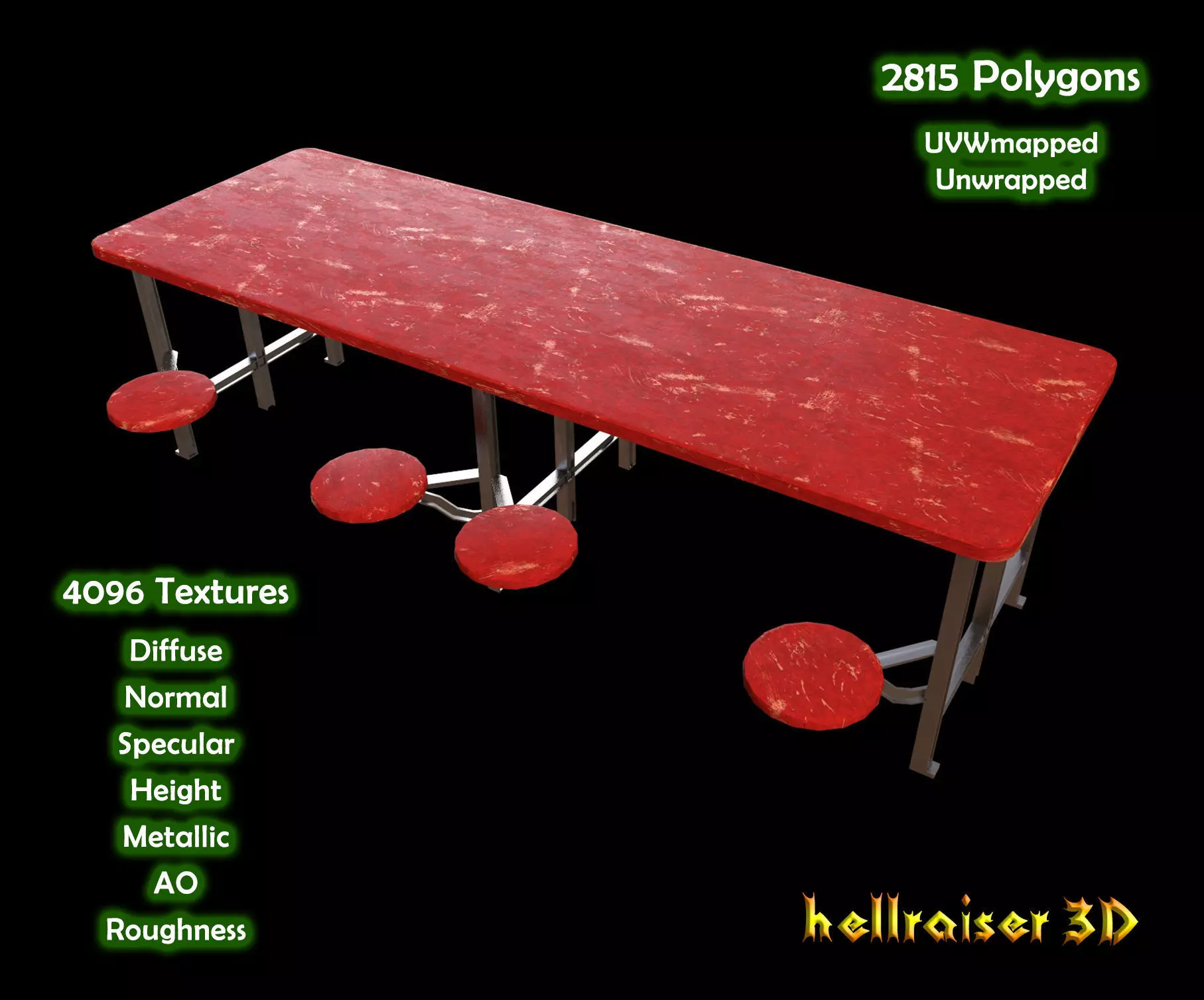 Cafeteria Table - PBR - Dirty Textured Low-poly 3D model_0