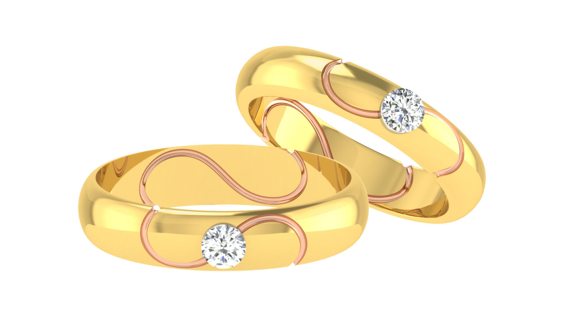 90 Couple Bands Engagement Wedding Ring cad 3dm render details 3D print model_52