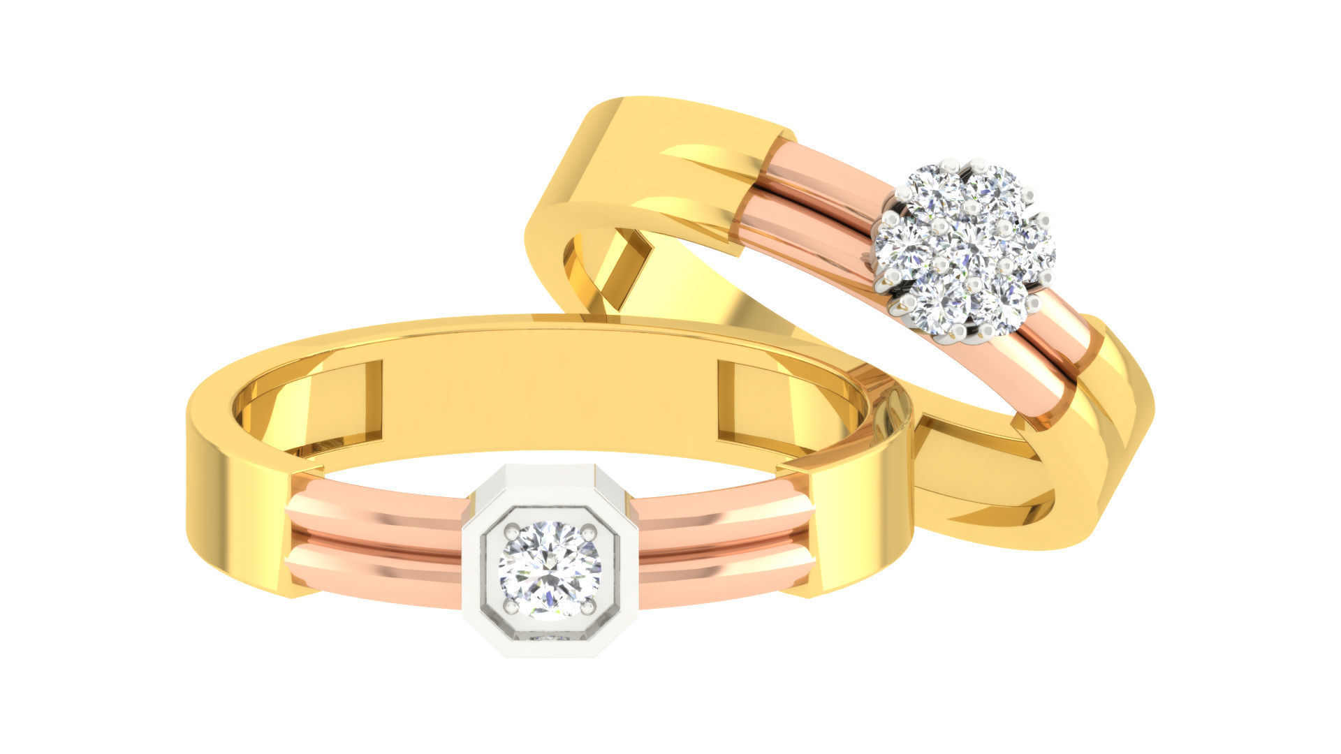 90 Couple Bands Engagement Wedding Ring cad 3dm render details 3D print model_75