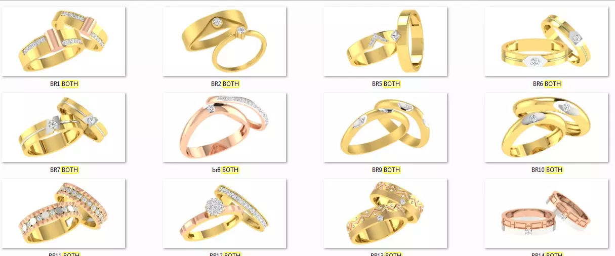 90 Couple Bands Engagement Wedding Ring cad 3dm render details 3D print model_0