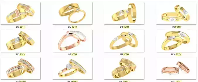 90 Couple Bands Engagement Wedding Ring cad 3dm render details 3D print model