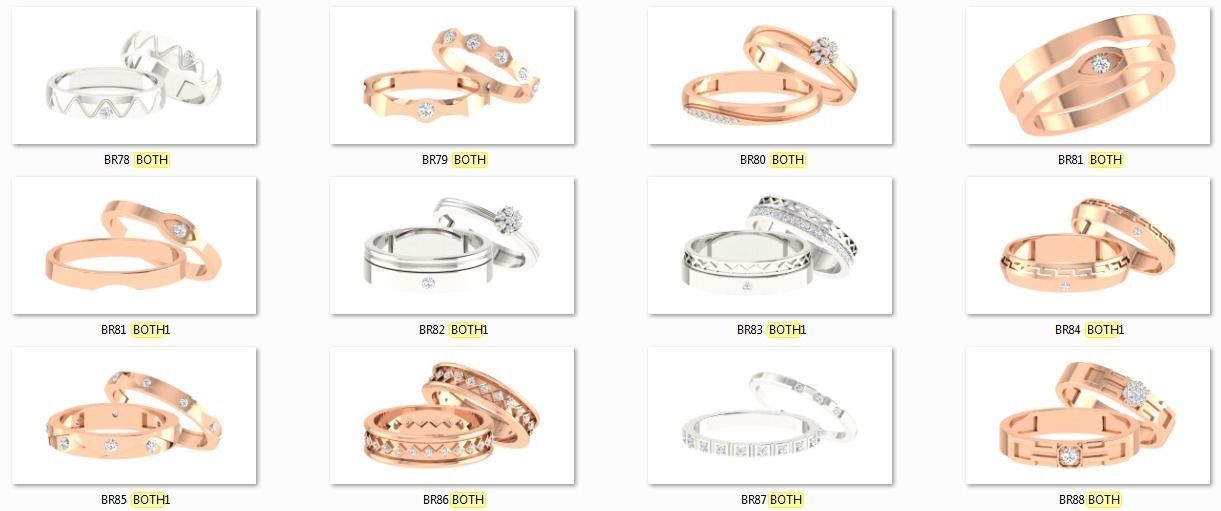 90 Couple Bands Engagement Wedding Ring cad 3dm render details 3D print model_6