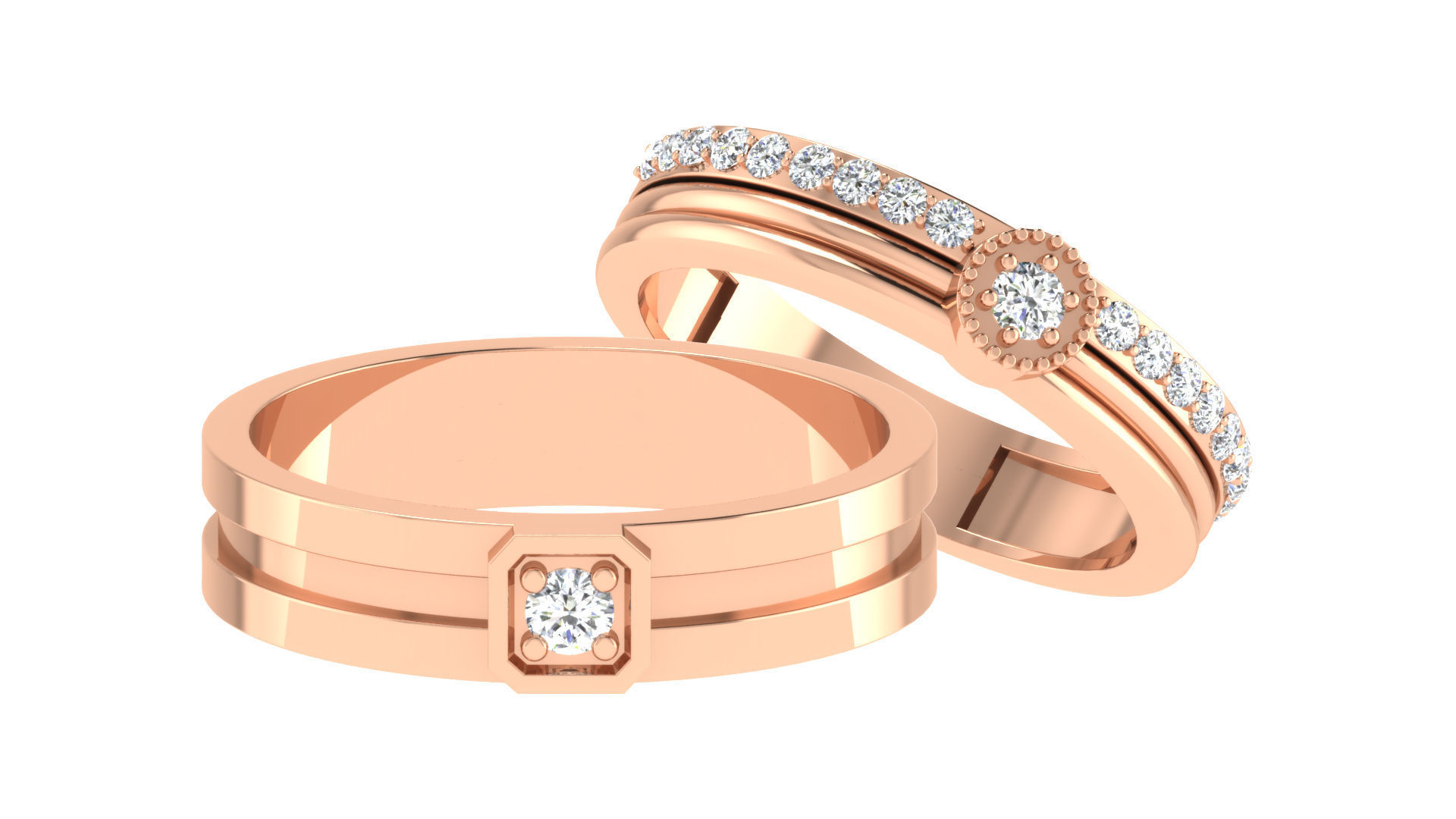 90 Couple Bands Engagement Wedding Ring cad 3dm render details 3D print model_78