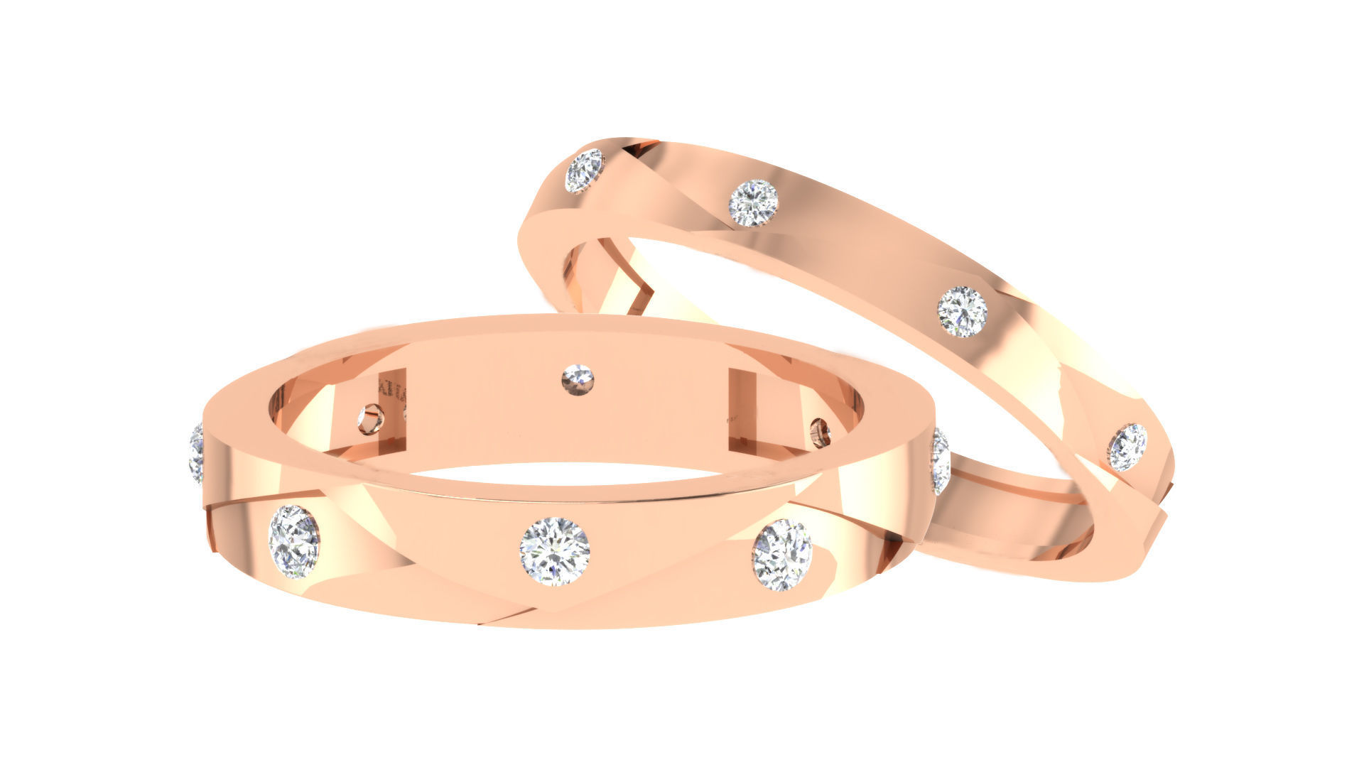 90 Couple Bands Engagement Wedding Ring cad 3dm render details 3D print model_93