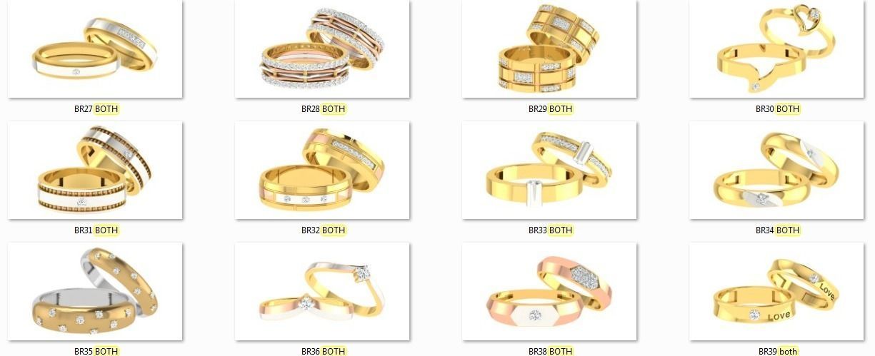 90 Couple Bands Engagement Wedding Ring cad 3dm render details 3D print model_3