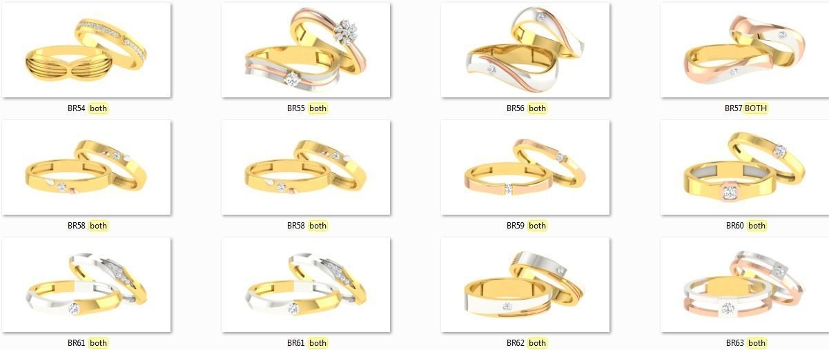 90 Couple Bands Engagement Wedding Ring cad 3dm render details 3D print model_1