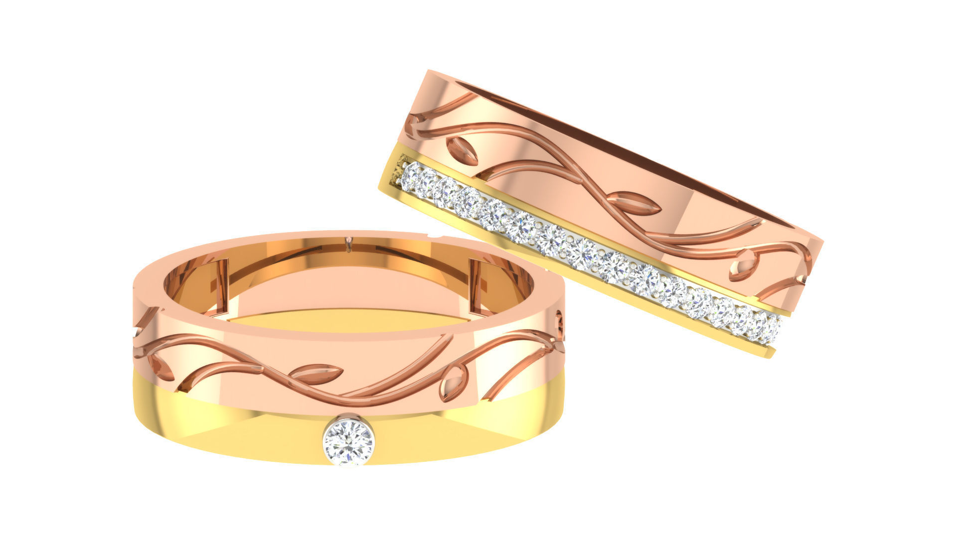 90 Couple Bands Engagement Wedding Ring cad 3dm render details 3D print model_19