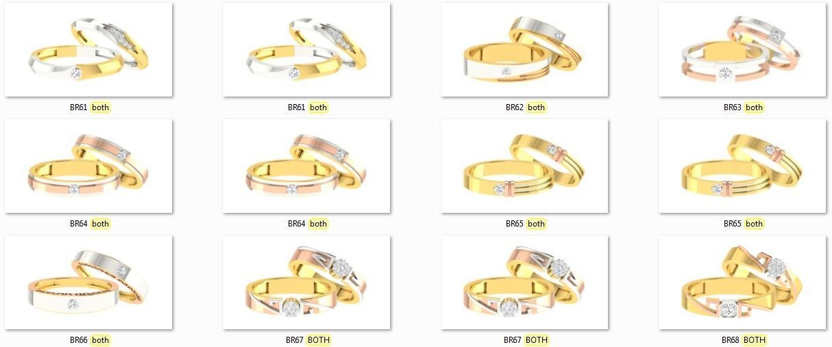 90 Couple Bands Engagement Wedding Ring cad 3dm render details 3D print model_8