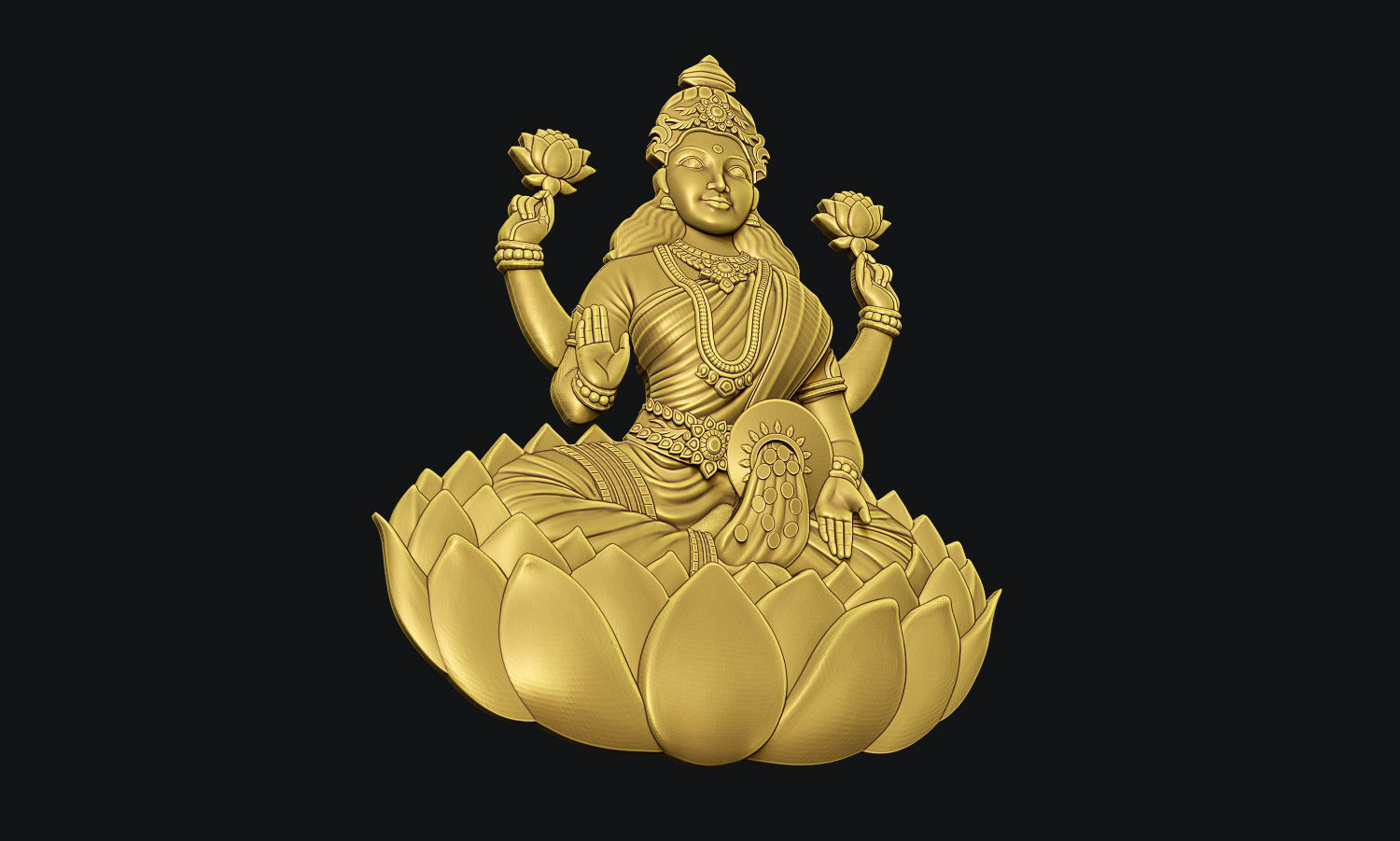Goddess Laxmi Bas relief 3D print model_2