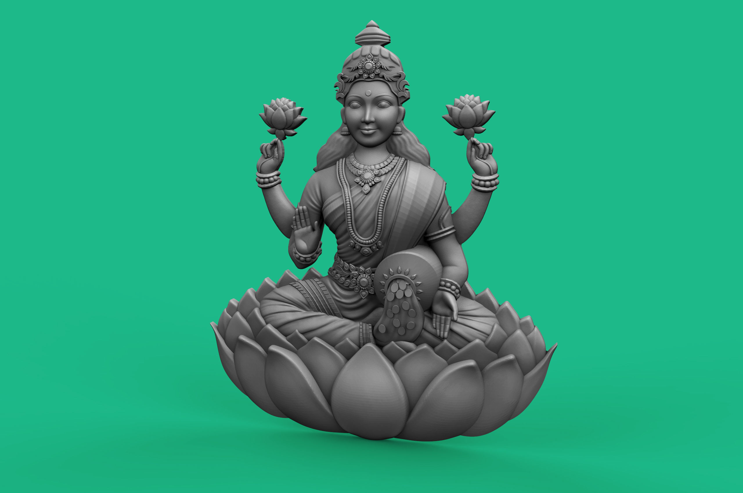 Goddess Laxmi Bas relief 3D print model_10