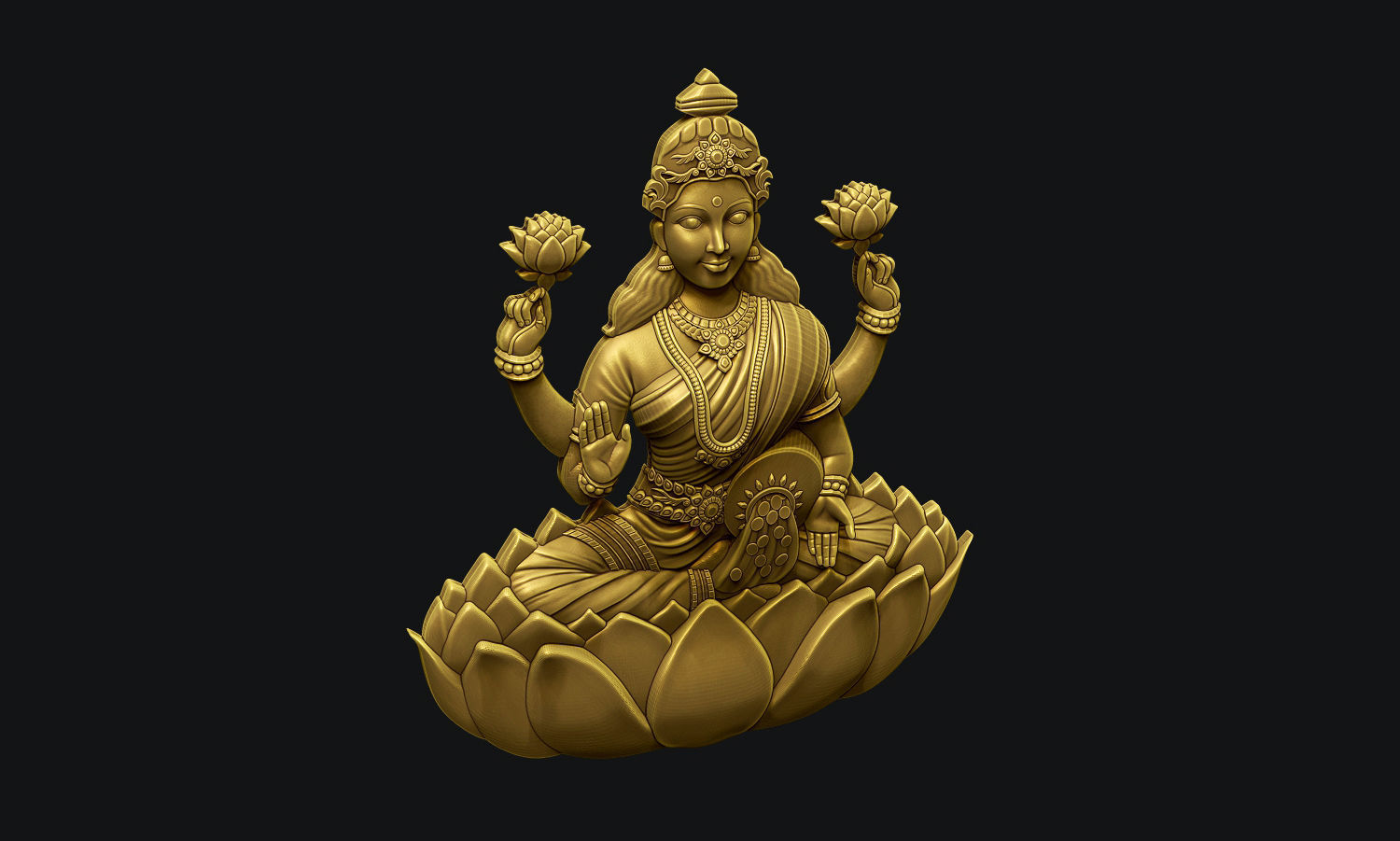 Goddess Laxmi Bas relief 3D print model_3