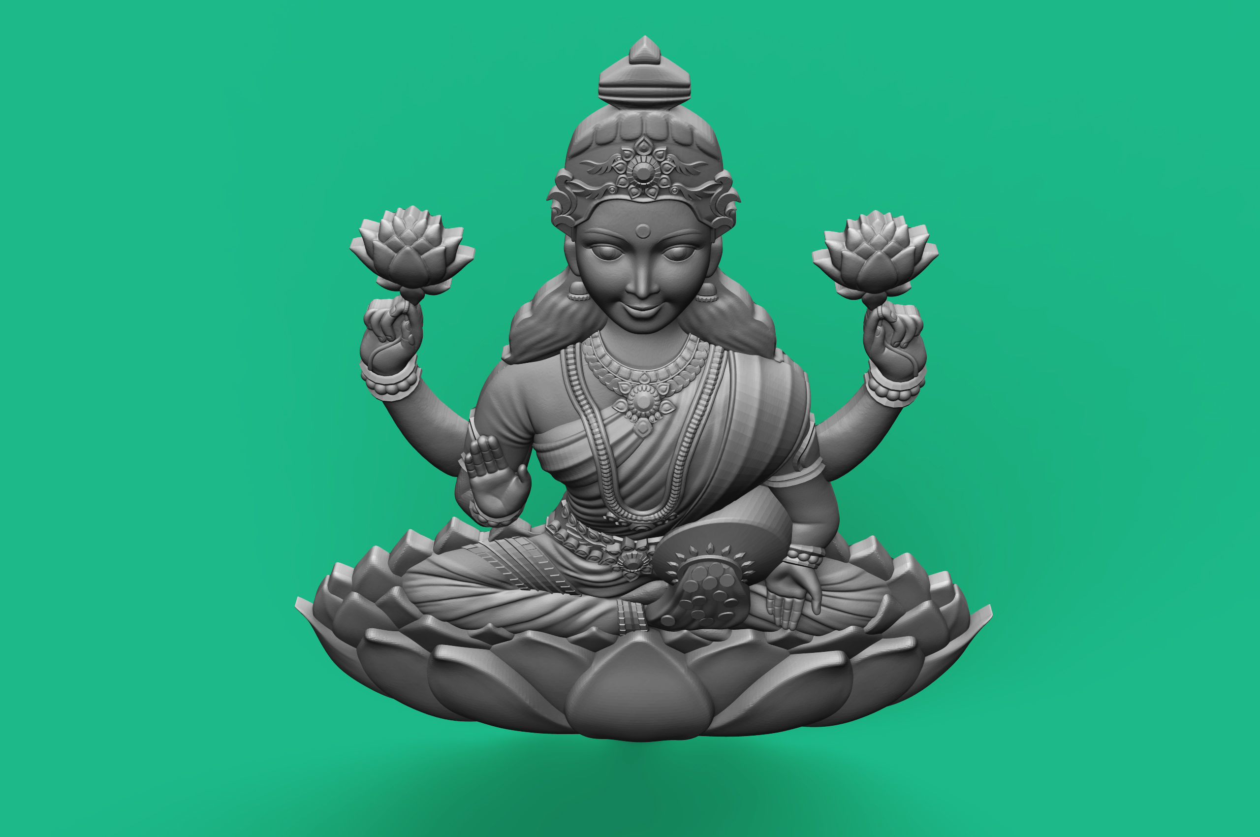 Goddess Laxmi Bas relief 3D print model_17