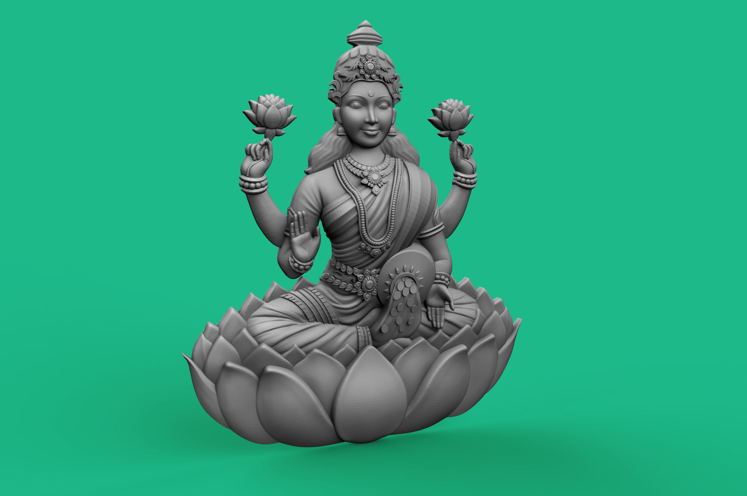 Goddess Laxmi Bas relief 3D print model_11