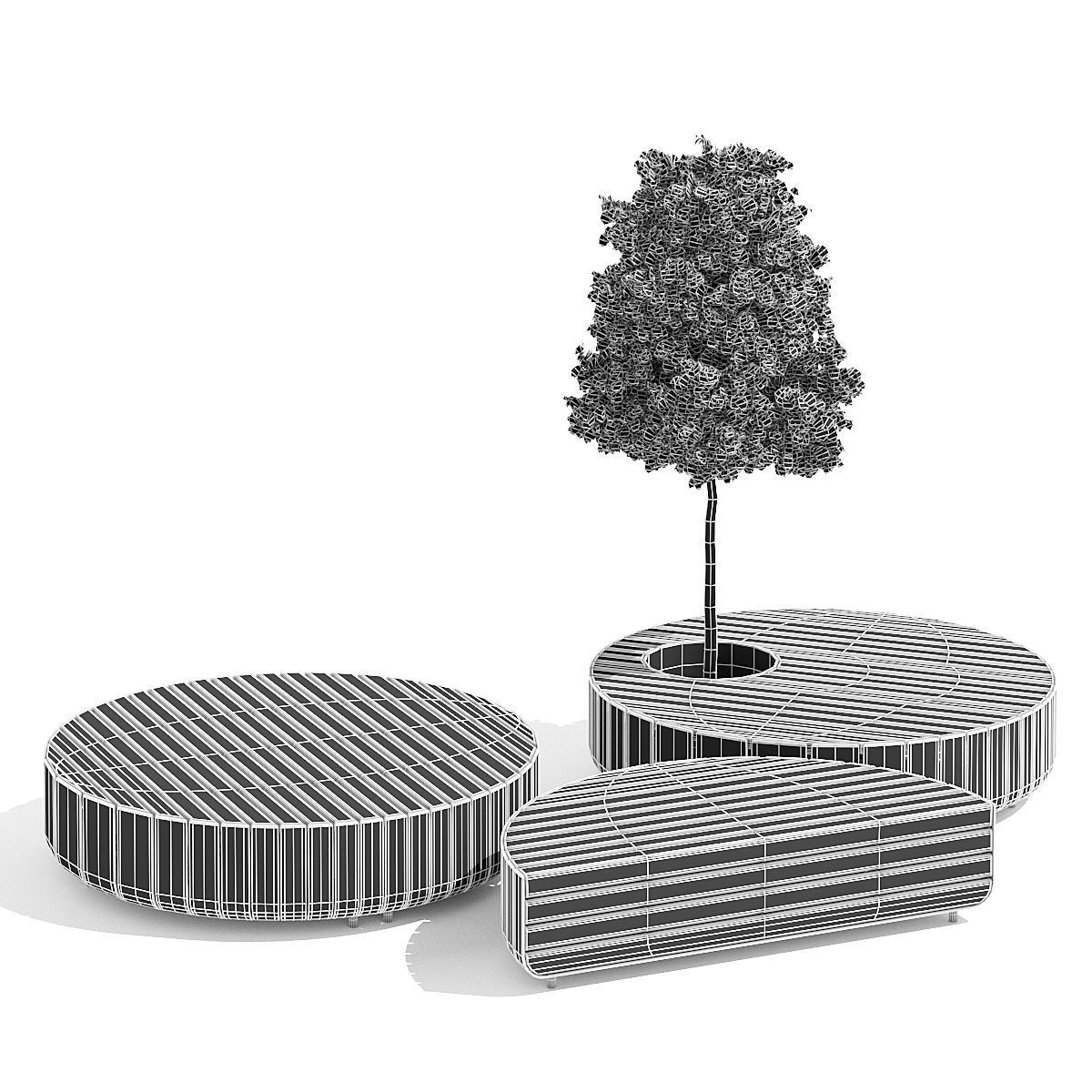 Stripes bench round 3D model_5