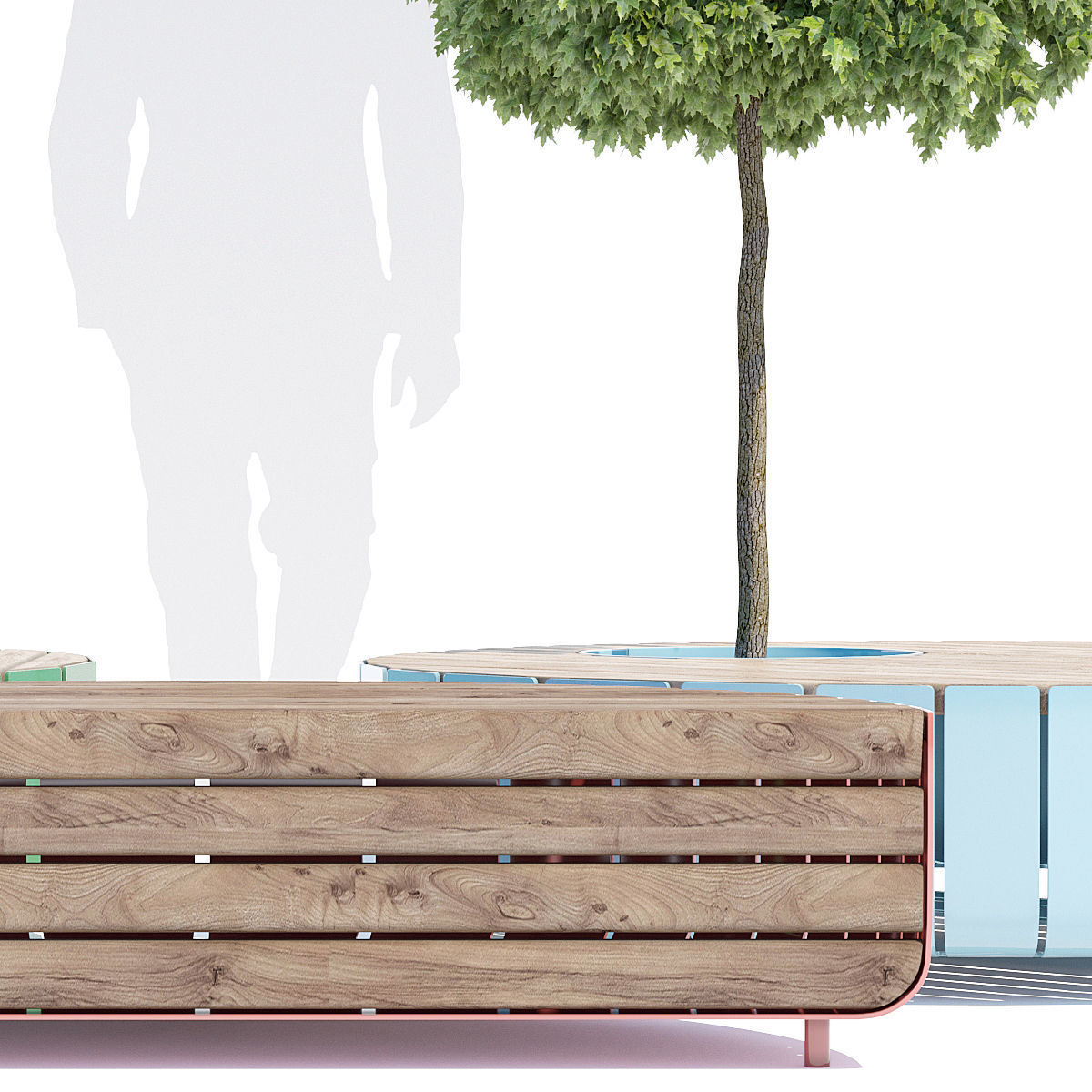 Stripes bench round 3D model_4