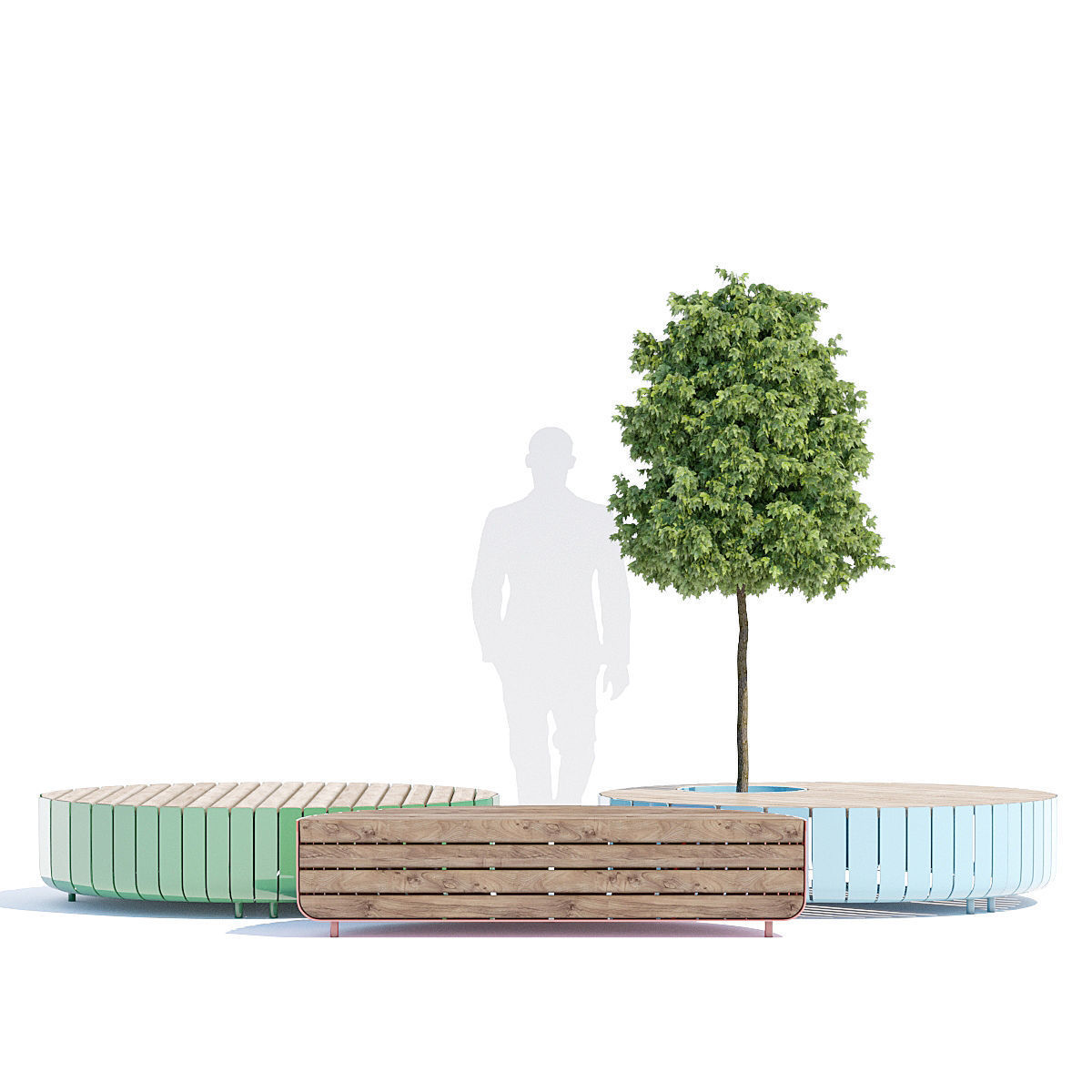 Stripes bench round 3D model_1