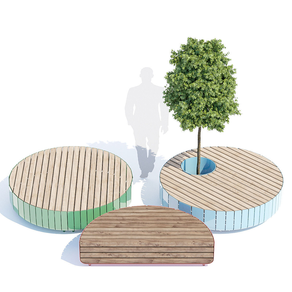 Stripes bench round 3D model_3