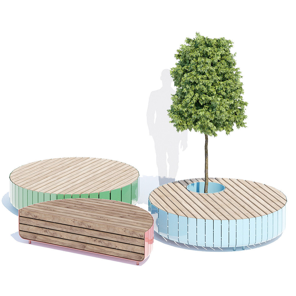 Stripes bench round 3D model_2