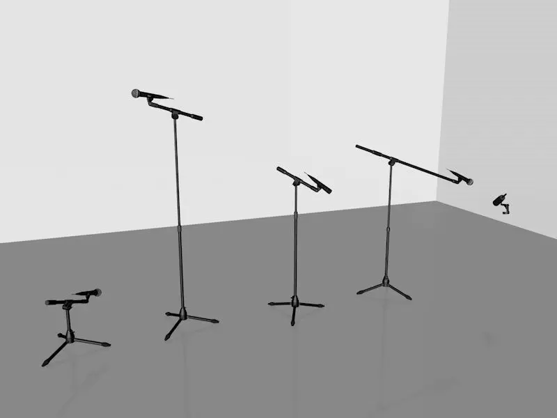 Microphones microphone stand with light 3D model_0
