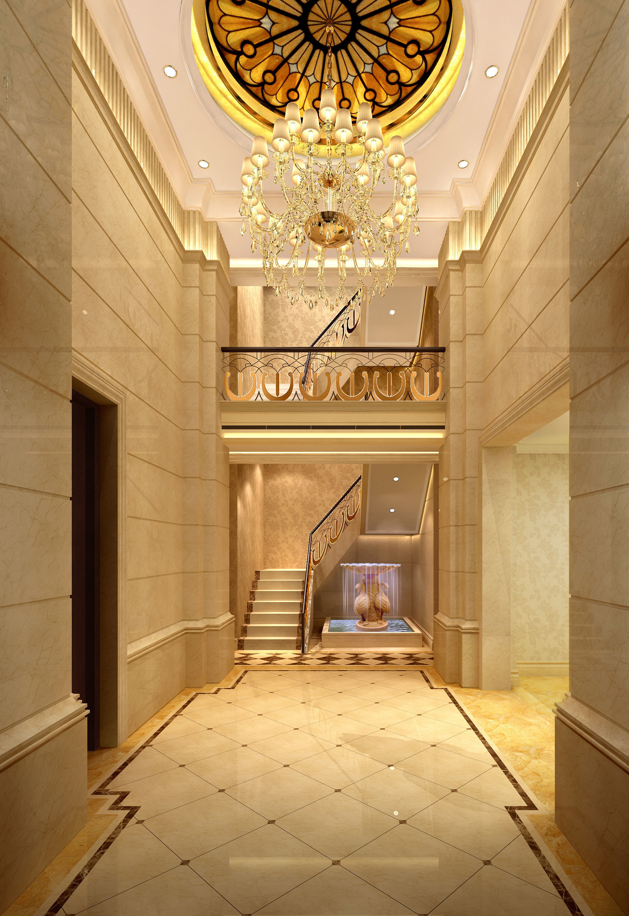 European villa foyer rendering plan